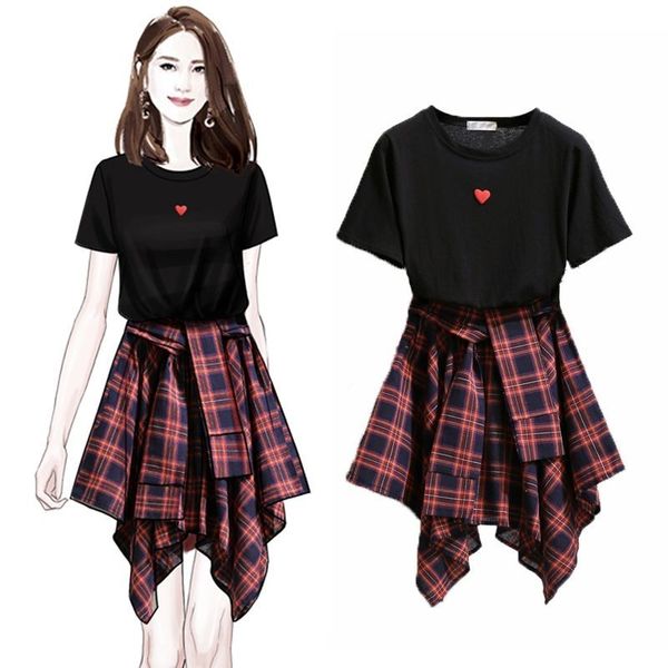 ichoix 2 piece skirt set t-shirt and skirt set korean style 2 piece outfits girl student suit women 2 piece set clothing x0923, Gray
